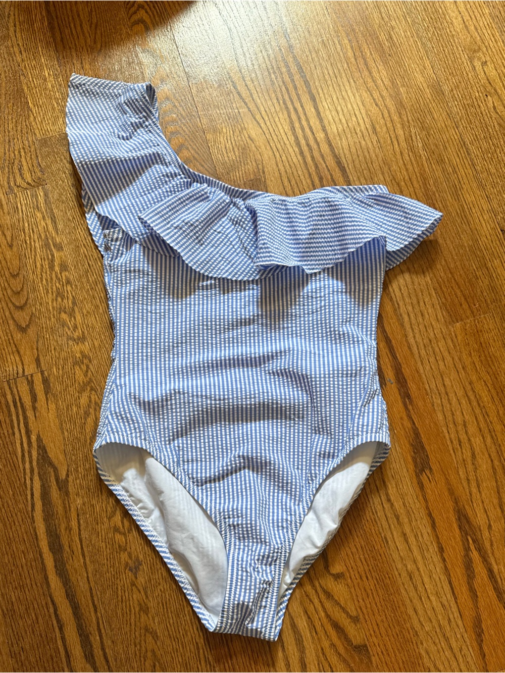J. Crew NWT Blue and White Seersucker Unlined One-Piece Swimsuit